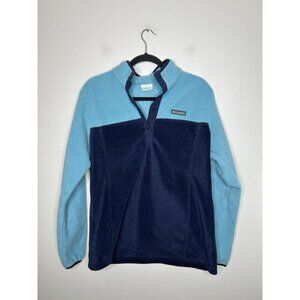 Columbia Womens Fleece Pullover Blue 1/4 Button Long Sleeve Size Large